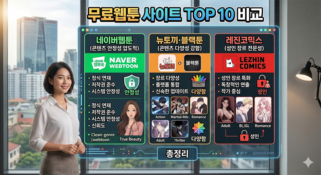 장르에 따라 최적의 무료웹툰 사이트가 달라지는데